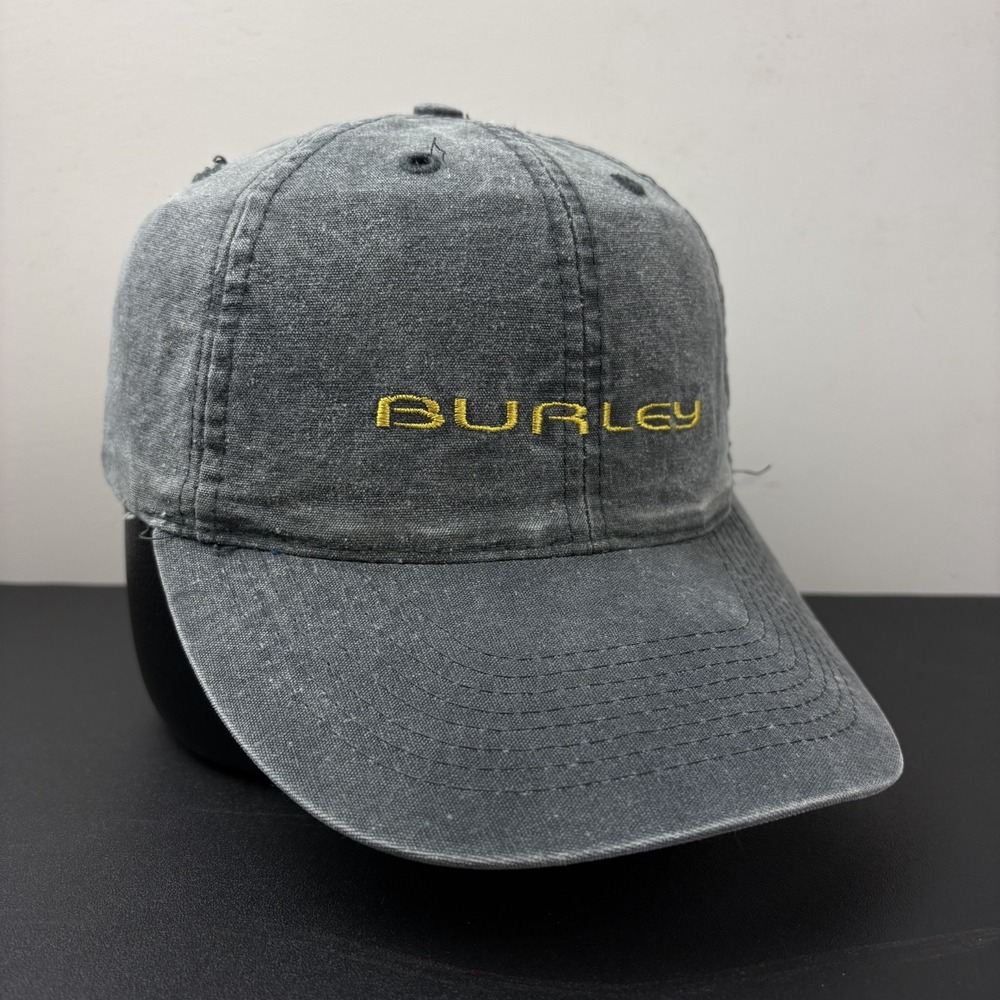 Vintage Y2K Burley Faded Grey Acid Wash Denim Strapback Dad Hat Cap Outdoor